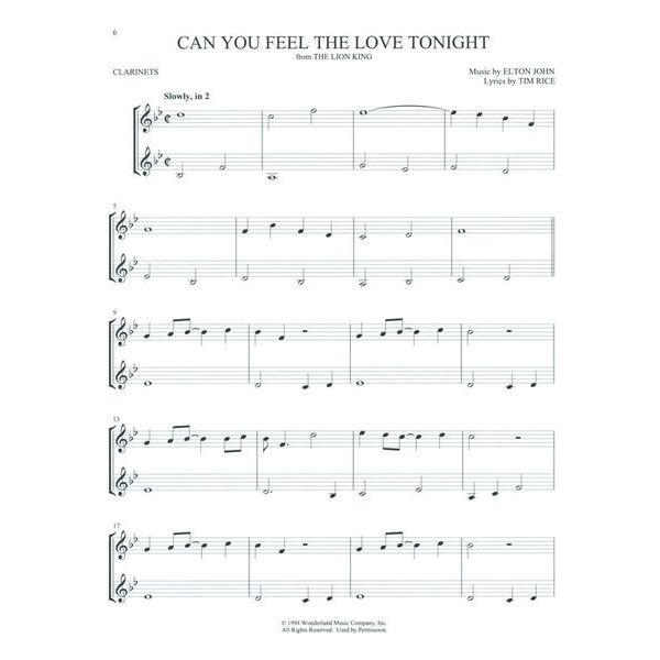 Hal Leonard Disney Songs For Two Clarinet