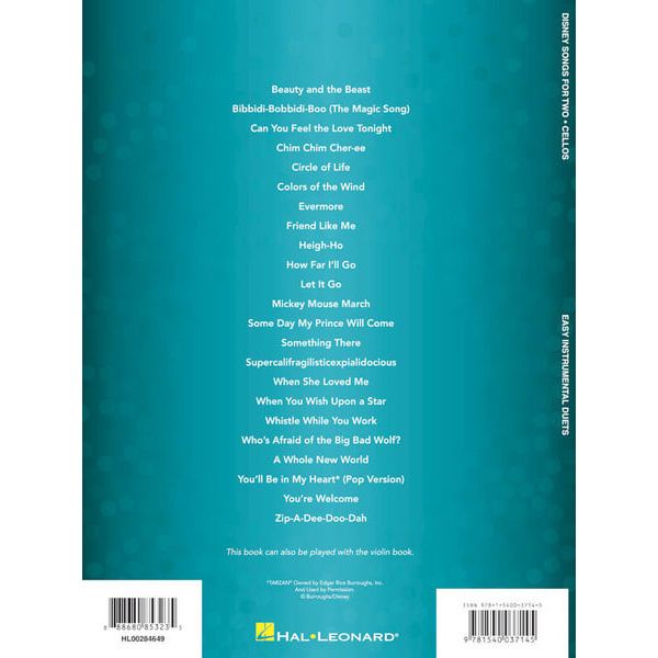 Hal Leonard Disney Songs For Two Cello