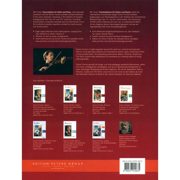 Edition Peters Transcriptions Violin Piano 1