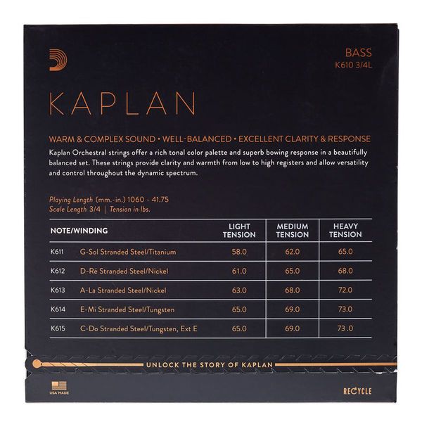 Daddario K610-3/4L Kaplan Bass 3/4