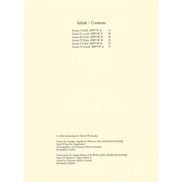 Breitkopf & Hrtel Mendelssohn Sechs Sonaten