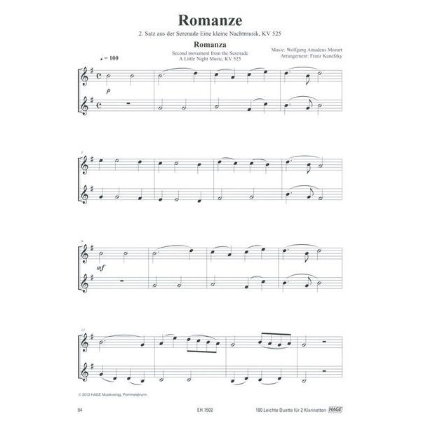 Hage Musikverlag 100 Leichte Duette Klarinette