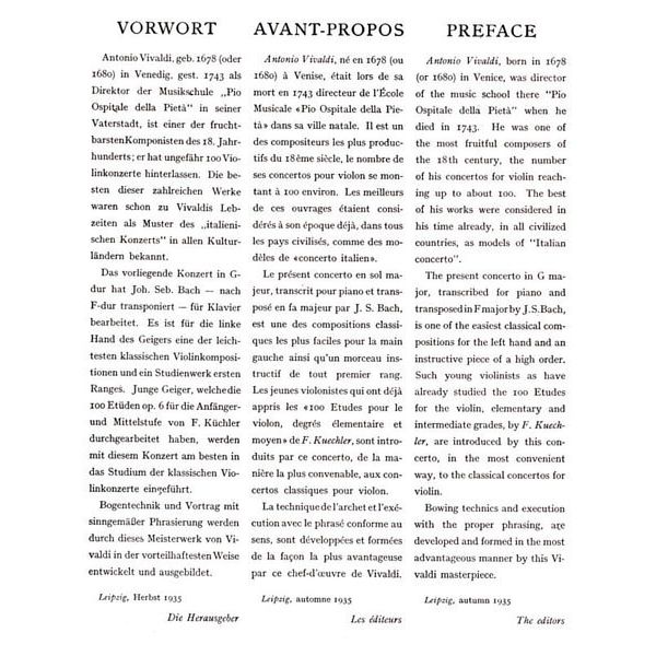 Edition Hug Vivaldi Concert G-Dur Violin