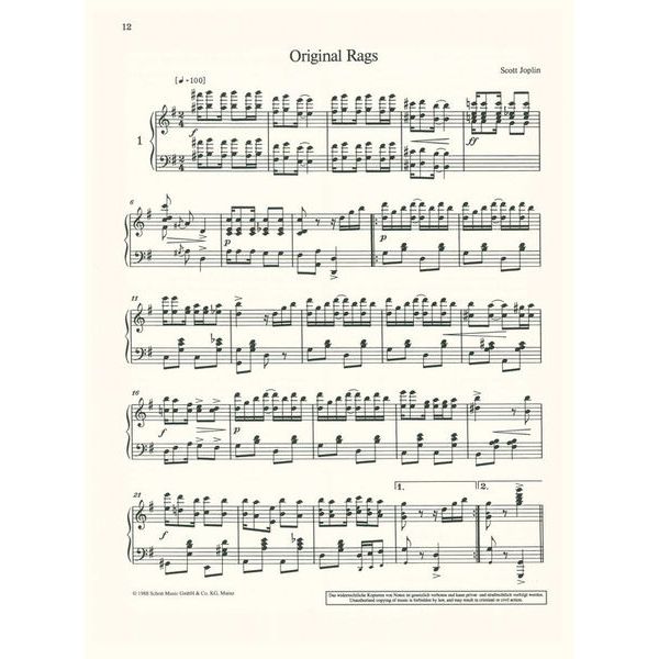 Schott Joplin 20 Ragtimes
