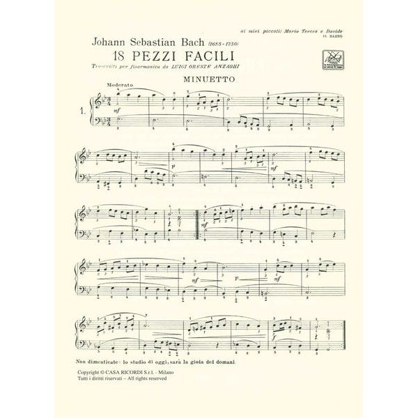 Ricordi Bach 18 Pezzi Facili