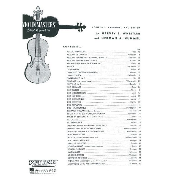 Rubank Publications Violin Masters Duet Repertoire
