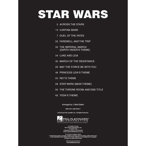 Hal Leonard Star Wars For Organ