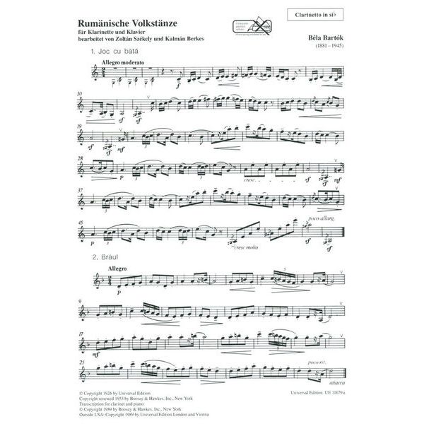 Universal Edition Bartók Rumnische Volkstnze