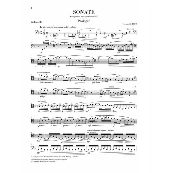 Henle Verlag Debussy Cellosonate d-moll
