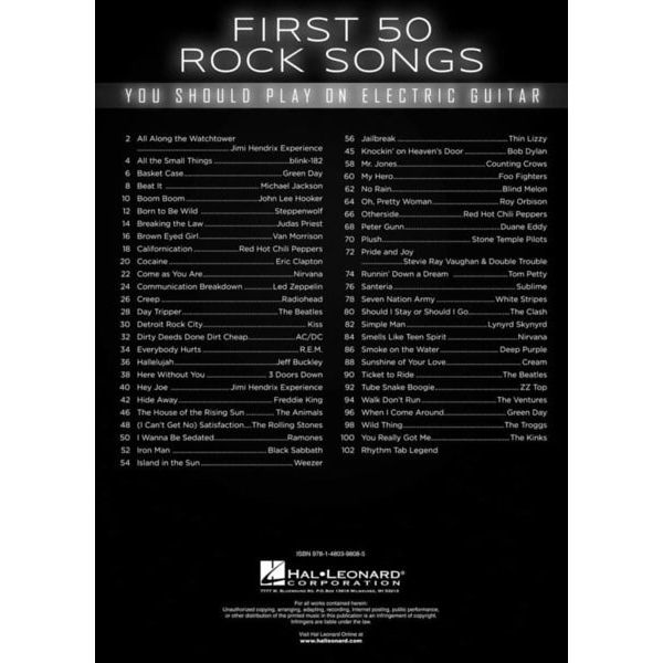 Hal Leonard First 50 Rock Songs