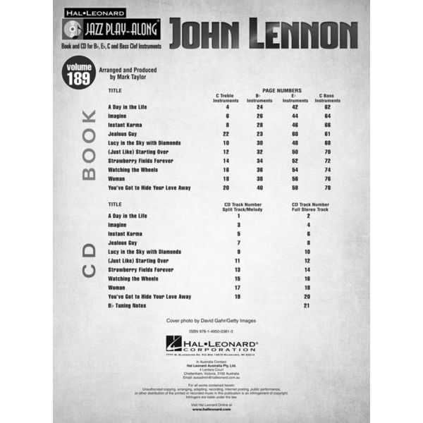 Hal Leonard Jazz Play-Along John Lennon