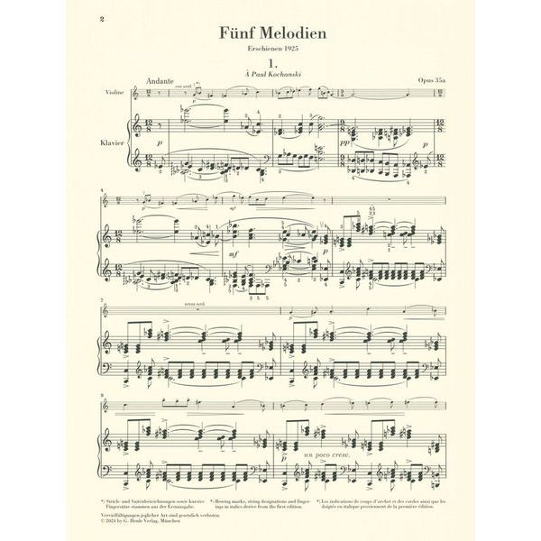 Henle Verlag Prokofjew 5 Melodien Violin