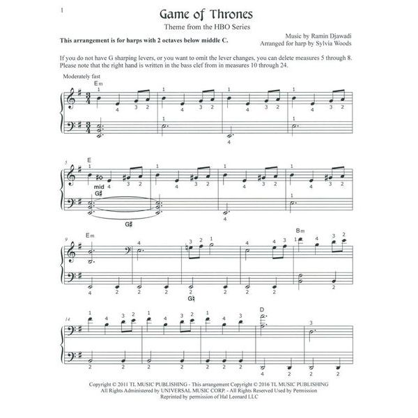 Hal Leonard Game of Thrones Harfe