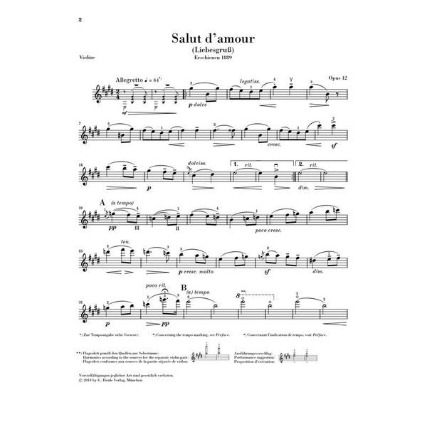 Henle Verlag Elgar Salut d'Amour Violin
