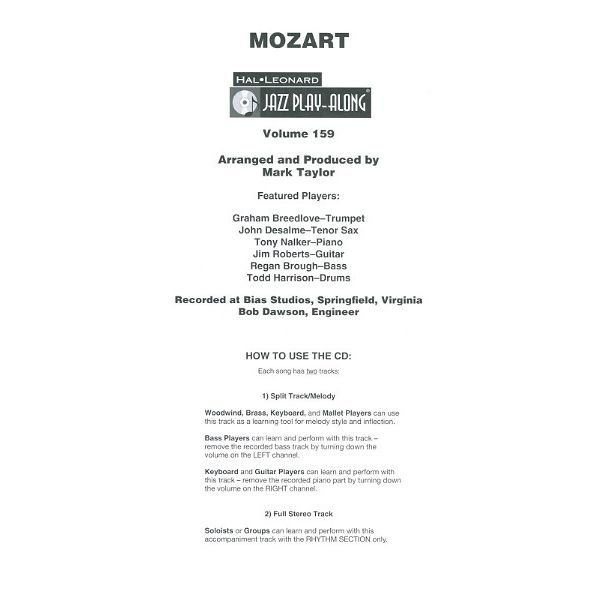 Hal Leonard Jazz Play-Along Mozart