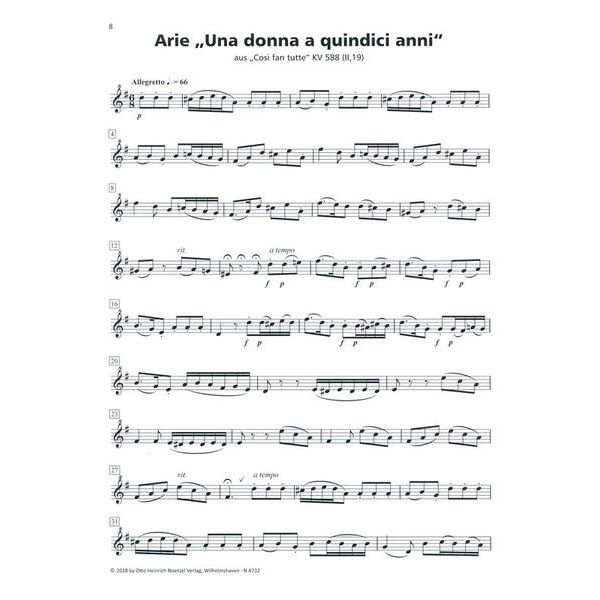 Heinrichshofen Verlag Mozart 6 Arien Blockflöte