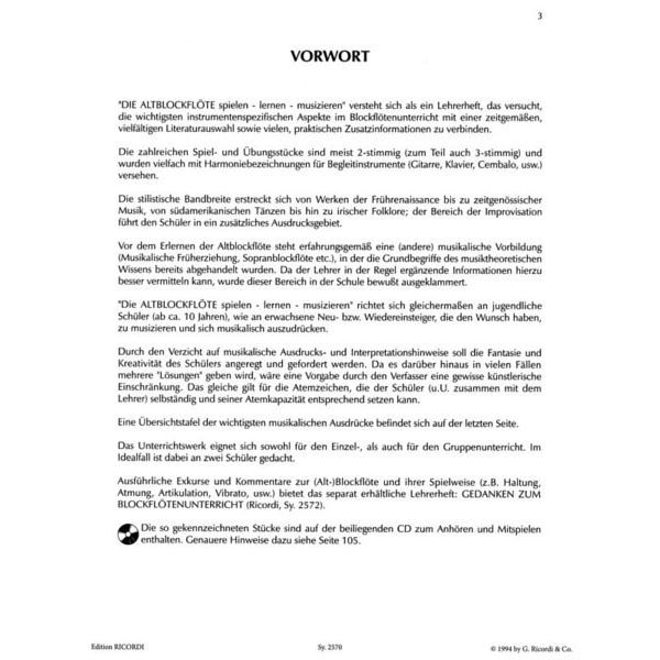 Ricordi Die Altblockflöte 1