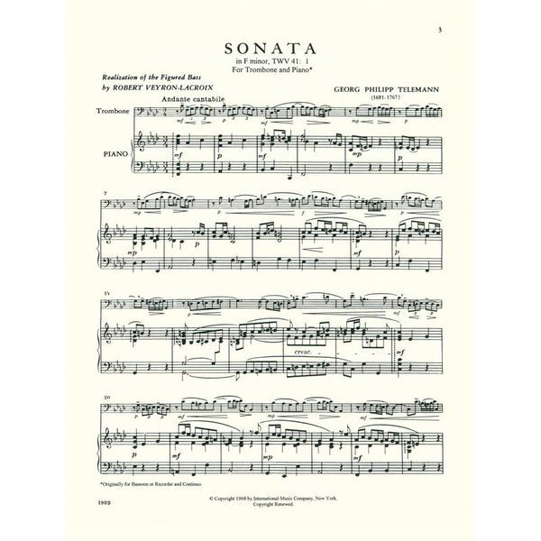 International Music Company Telemann Sonate F-Moll Posaune