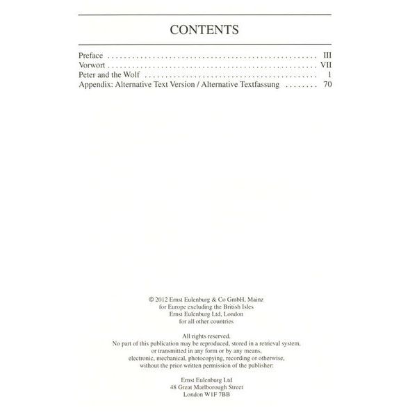 Edition Eulenburg Prokofjew Peter und der Wolf