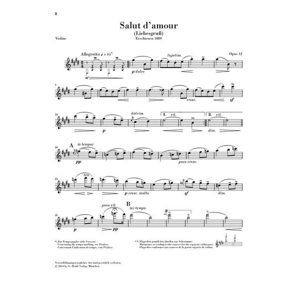 Henle Verlag Elgar Salut d'Amour Violin