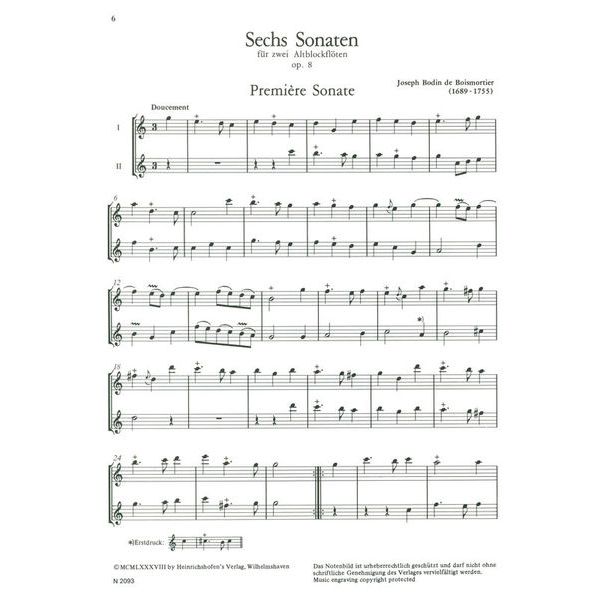Heinrichshofen Verlag Boismortier Sechs Sonaten
