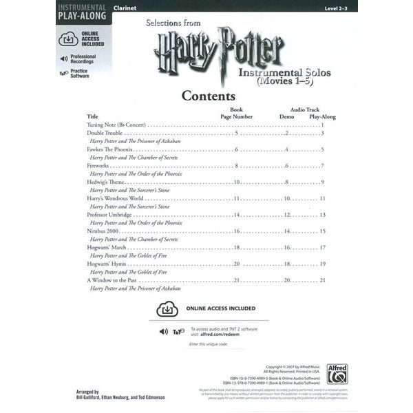 Alfred Music Publishing Harry Potter Selections Clar