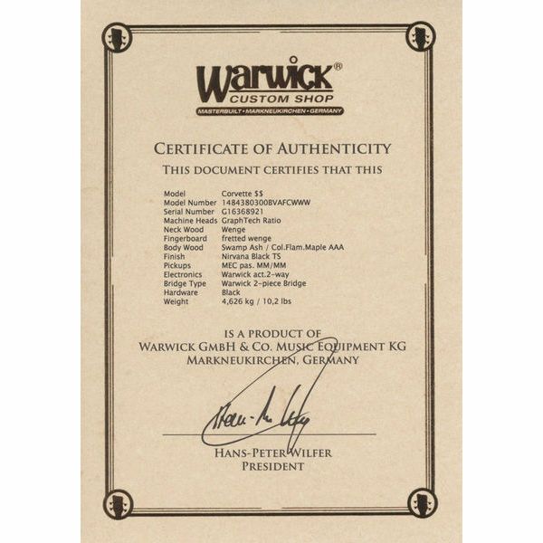 Warwick Masterbuilt Corvette $$ NB 4