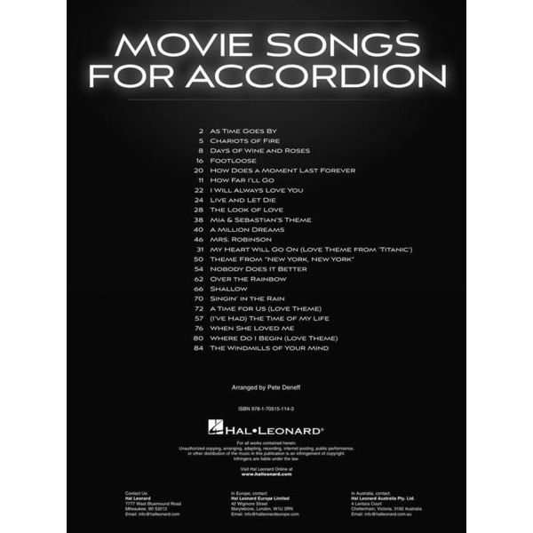 Hal Leonard Movie Songs for Accordion