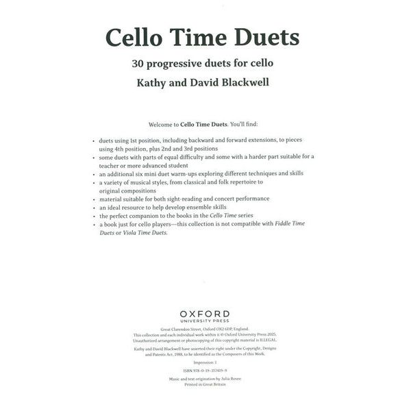 Oxford University Press Cello Time Duets