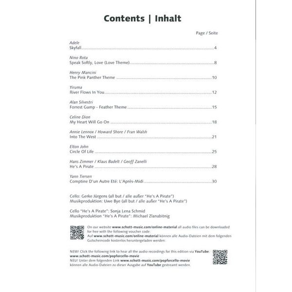 Schott Pop For Cello Movie Special