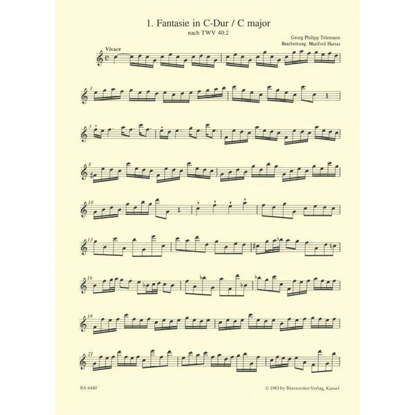 Brenreiter Telemann 12 Fantasien Recorder