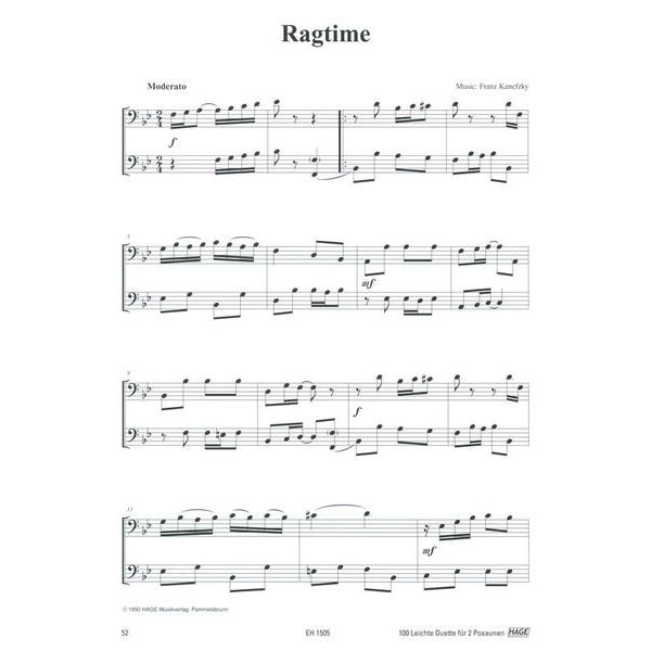 Hage Musikverlag 100 Leichte Duette Posaune