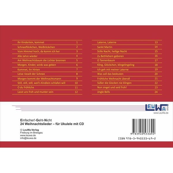 LeuWa-Verlag  24 Weihnachtslieder Ukulele