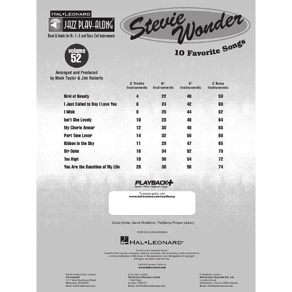 Hal Leonard Jazz Play-Along Stevie Wonder