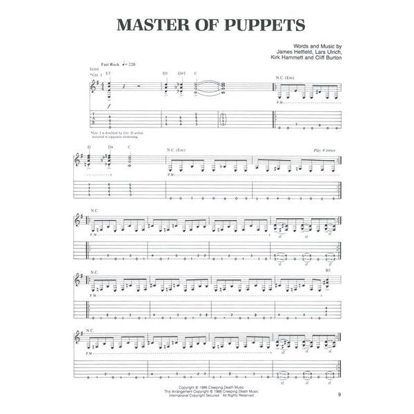 Cherry Lane Music Company Metallica Master Of Puppets