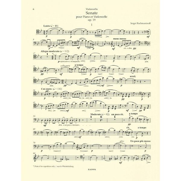 Brenreiter Rachmaninow Werke für Cello