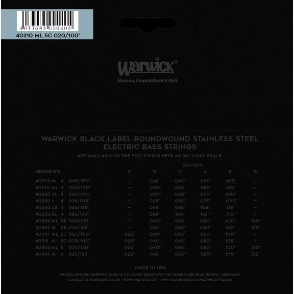 Warwick 40310 ML Black Label