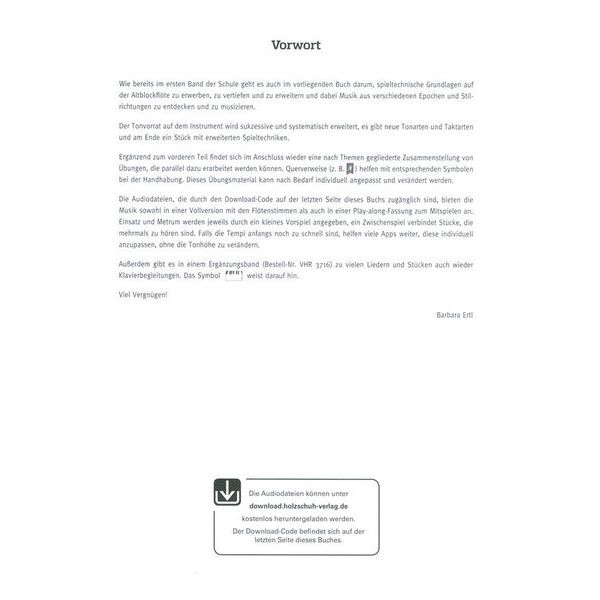 Holzschuh Verlag Schule for Altblockflöte 2 +DL