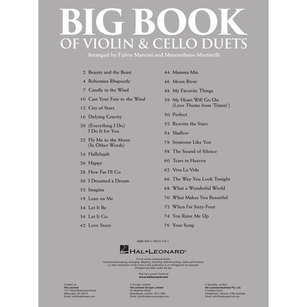 Hal Leonard Big Book Violin & Cello Duets