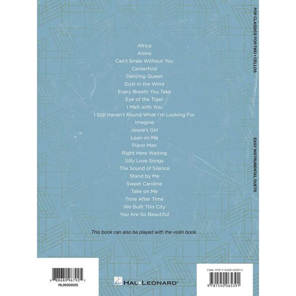 Hal Leonard Pop Classics For Two Cellos