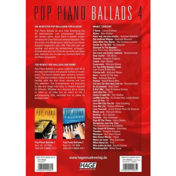 Hage Musikverlag Pop Piano Ballads 4