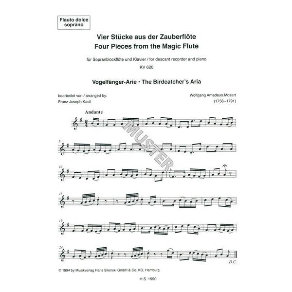 Sikorski Musikverlage Zauberflöte Sopranblockflöte