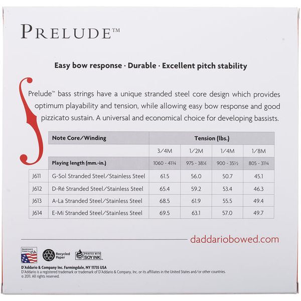 Daddario J610-3/4M Prelude Bass 3/4