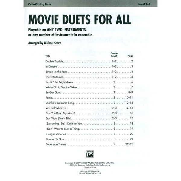 Alfred Music Publishing Movie Duets For All Cello/Bass