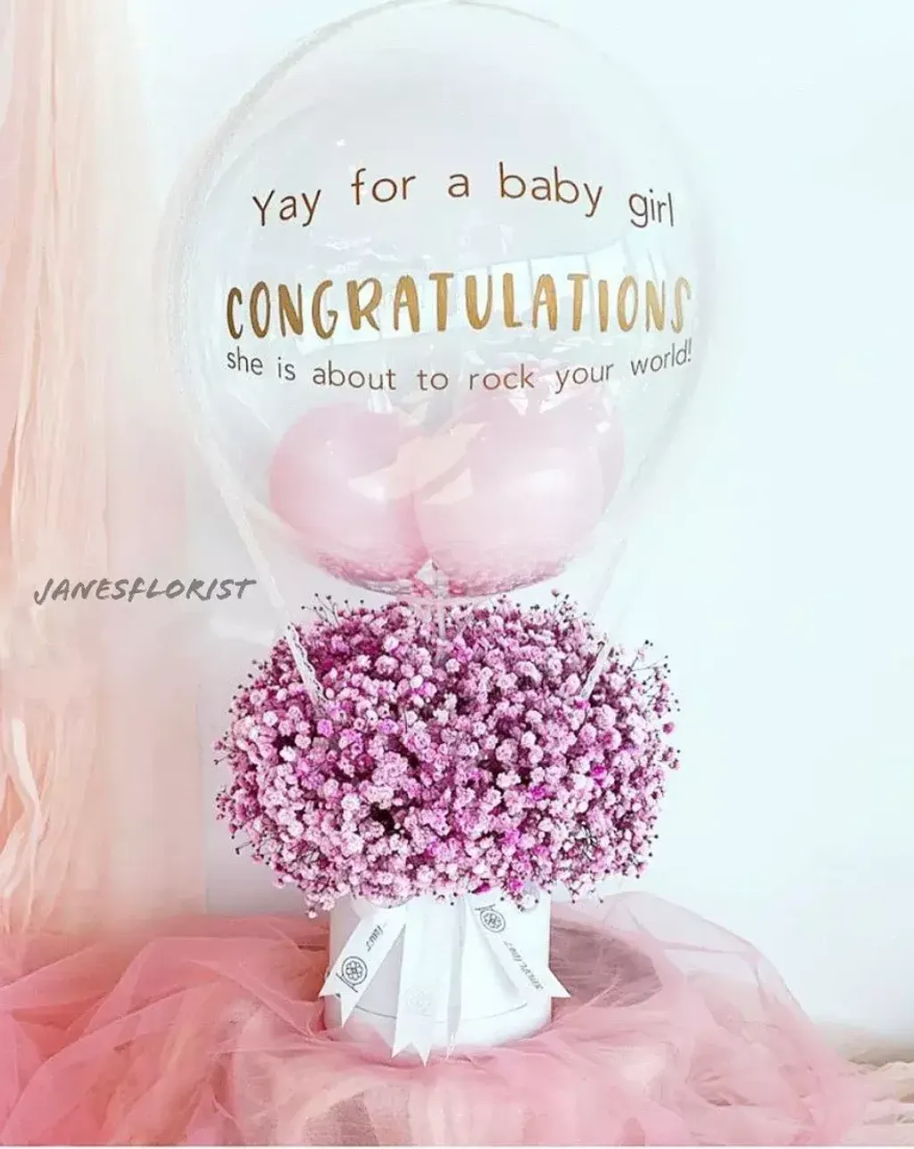 Hot Air Balloon And Pink Baby Breath