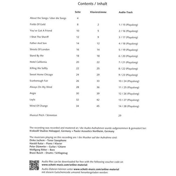 Schott Classic Pop Ballads Tenor Sax