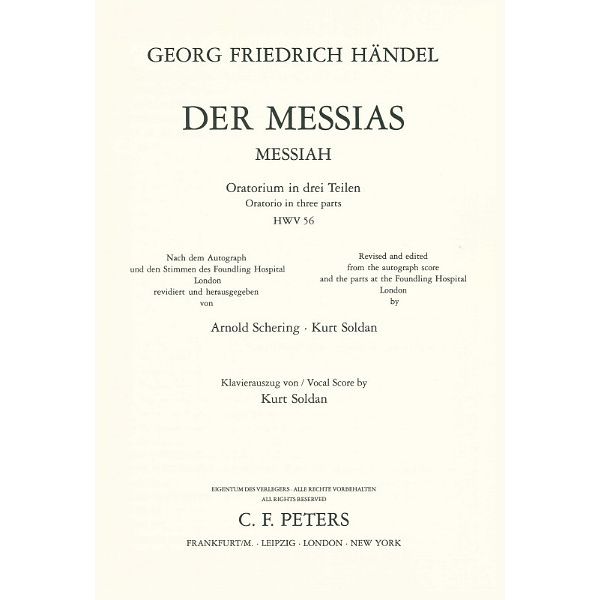 Edition Peters Hndel Der Messias HWV56