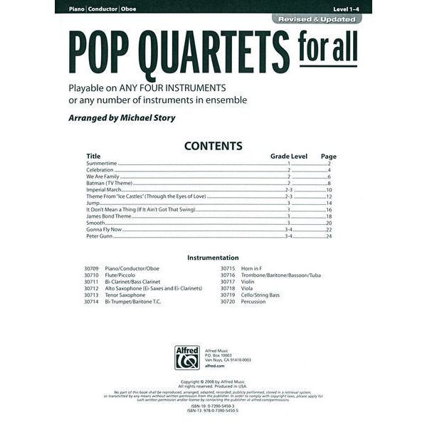 Alfred Music Publishing Pop Quartets For All Piano