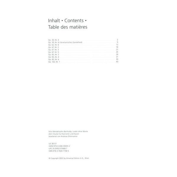 Universal Edition Mendelssohn Lieder ohne Worte