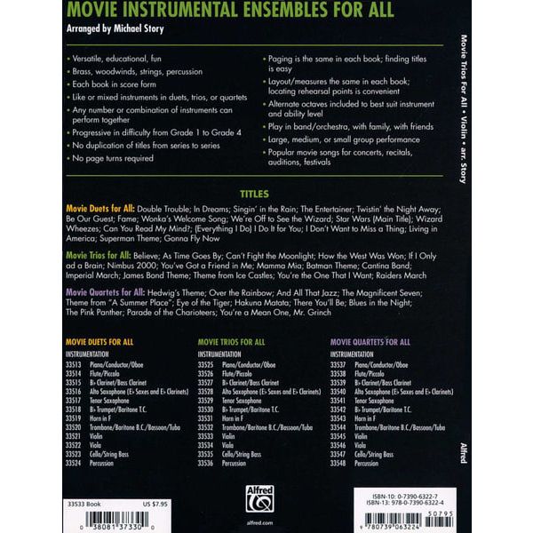 Alfred Music Publishing Movie Trios For All Violin